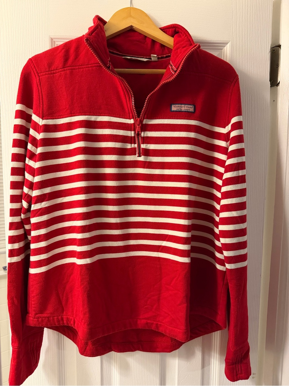 Vineyard Vines Red and White Striped Half-Zip Pullover